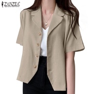 ZANZEA Women Short Sleeve Fashion Turn-Down-Collar Solid Casual Korean Button Blazer