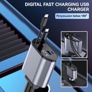 Retractable Mobile Charger 2 USB IOS and Type-c Car Charger