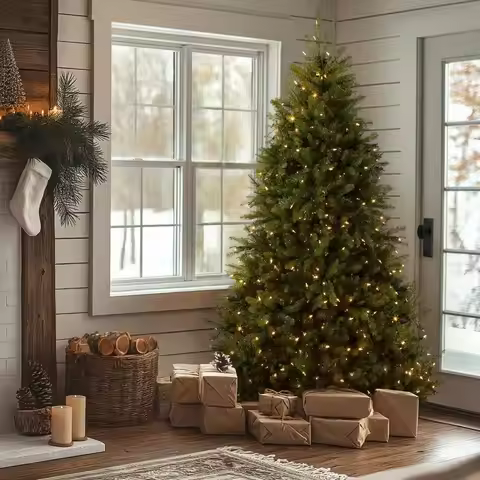9 ft PreLit Dunhill Fir Artificial Christmas Tree, 900 LED Lights, 4,026 Tips, Foot Pedal, 10 Light 