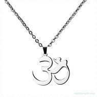 [SzlztmyeeMY] Silver Stainless Steel Pendant Necklace Aum Om  Sanskrit Amulet Charms
