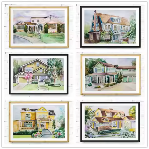 Desperate Housewives Watercolor Houses Wall Art Canvas Painting Pictures Tv Show Posters and Prints