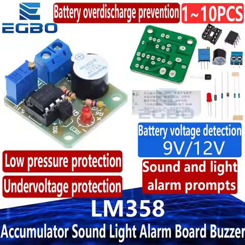 LM358 9V 12V Accumulator Sound Light Alarm Board Buzzer Prevent Over Discharge Module Without Overvo