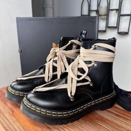 dr.martens 1460 rick owens 真皮厚底馬丁靴 男女同款 黑色