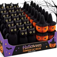 Color Block Black Cat Pumpkin Honeycomb Paper Crafts - Halloween Element Ornament for Haunted House 