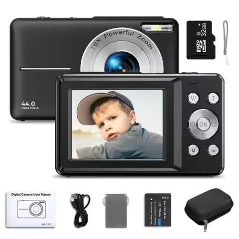 Rechargeable Cameras HD 2.4 inches 1080P digital Camera with 16x Zoom Compact Camera 44MP Cameras fo