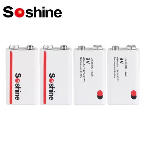 Soshine 4PC 680mAh 6F22 9V Lithium Battery 6F22 9 Volt Li-Po Rechargeable Batteries for Radio Electr