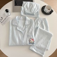 Alisa.sonya Alisa.sonya ชุดนอนผ้าฝ้ายใส่นอน3ชิ้นตั้งแขนสั้นน่ารักและหลวมของผู้หญิงเสื้อและกางเกงและก