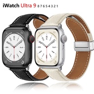 Leather Magnetic Buckle Strap Band for Apple Watch 8 45mm 41mm Ultra Ultra2 49mm for iWatch Series 9