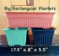 3 pcs Big Rectangular Eco Plastic Planters Pots; 17.5” x 8” x 5.5” (LxWxH, inches) for Vegetables, Flowers, Plants