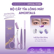 Bộ Dụng Cụ Tỉa Lông Mày 3 Món Amortals Tiện Dụng Dao Cạo Hai Đầu Kéo Nhíp Không Gỉ