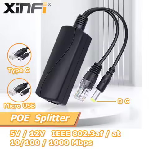 Gigabit Poe Splitter 5V3A 48V to 12V Micro USB/Type C/DC for Barrel Jack Power Supply/Huawei/Hikvisi