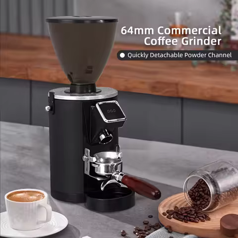 64mm Commercial Coffee Grinder Stainless Steel Flat Burr Quickly Detachable Burr& Powder Channel Qua