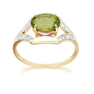 Ivy Gems Yellow Gold 10K Oval Peridot 8x6mm and Round Diamond Promise Ring Size 6, 7, and 8 Contempo