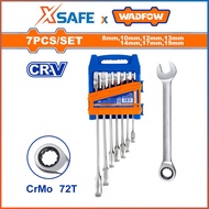 Set of 7 WADFOW WSP4207 automatic ring wrenches, size 8-19mm, CR-Mo screwdriver head, polished CR-V 