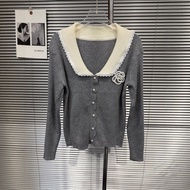 I9BH 2026 Autumn New Lace Trim Knit Shirt - Slim Fit Top