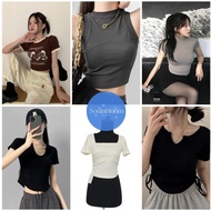 NEW K Top Short Sleeve T-shirt - Crop Top, Knit Press Body Cropped Tee, Short Sleeve Top - NKS Baju 