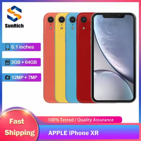 Unlocked Original Apple iPhone XR 64/128/256GB ROM, 3GB RAM, iOS, A12 Bionic Hexa-Core, 6.1'' Displa