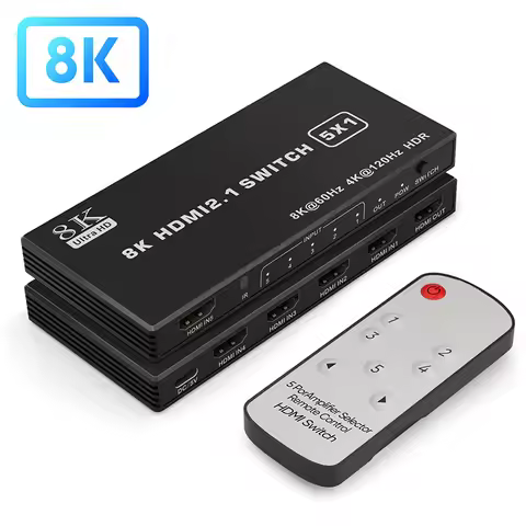 5-Port 8K@60Hz HDMI Switch 5x1 4K@120Hz HDMI 2.1 Switcher Selector 5 in 1 out Support 48gbps HDR10 H