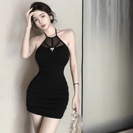 Dress Mini Sexy Bodycon Import Gaun Hitam Pendek Korea Halterneck Seksi