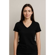 Duomo - Simple Plain Vneck Ladies Short Tshirt