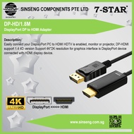 4K DisplayPort DP (Source) to HDMI (Display) Cable Adapter Connector (1.8M) Monitor, TV, Projector, Computer DP-HD/1.8M