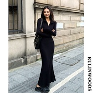 CHICCHIC Tay áo dài Đầm thời trang phong cách Hàn Quốc Đầm maxi