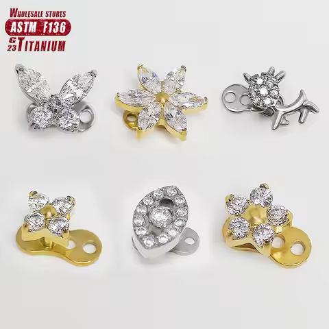 F136 Titanium Piercing Microdermals Butterfly 16G Hinged Zircon Dermal Anchor Internal Thread Pierci