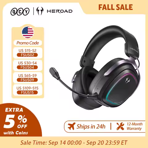 QCY Gaming Headset Heroad GT2 THX Spatial Audio+ 7.1.4 Tri-mode RGB 3-Mic ENC Over Ear Headphone for