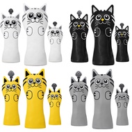 Cat Embroidery Leather Golf Head Cover Fit Golf Driver Fairway Wood Hybrid Club Head Protective Cove