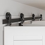 BONIKLUBA 52" Bi-Folding Sliding Barn Door Hardware Track Kit for 2 Doors,Top Mount Roller,Smoothly&amp;Quietly,Easy to Install,Black,Door Not Included(Fit Four 12" Bifold Doors)