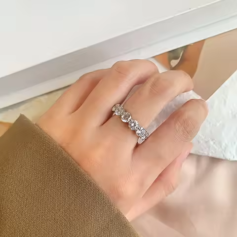 7cttw All Moissanite Ring for Women 7 Stone 925 Sterling Silver Sparkling Engagement Wedding Band Ri