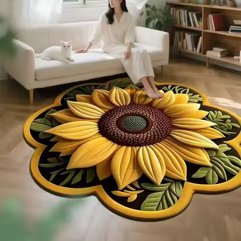 Special-shaped Sunflower Carpet Non-slip Absorbent Sunflower Mat 60x60cm Soft Flower Carpet for Livi