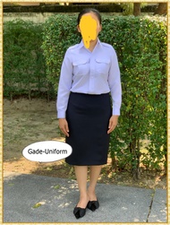 ชุดพนักงานราชการ ผู้หญิง แขนยาว เสื้อขาว กระโปรงสีกรมท่า มีทุกไซส์ Gade-Uniform