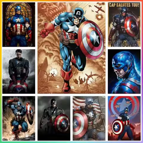 Marvel Captain America Square Canvas Full Printed Stitch Mosaic Diamond Painting Art 5d Children Adu