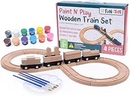 Fun by the Ton Wooden Train Set - Unpainted Magnetic Paint N’ Play Toy Trains and Track - Strengthen Your Family Bond Love with Long-Lasting Miniatures Painting Set Keepsake - Paints, Brushes, People