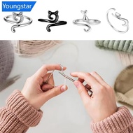 【FY】  2Pcs Adjustable Knitting Crochet Loop Ring Cat Ears Ring Knitted Yarn Thread Ring Sewing Tools
