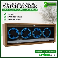 4-Slot Automatic Watch Winder Wood Exterior Walnut Wood Watch Box Storage - Horizontal