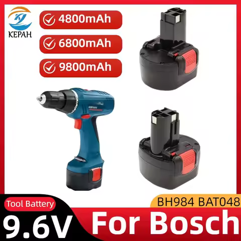 100% New 9.6V 4800/6800/9800mAh For Bosch Ni-MH Rechargeable Battery Power Tools PSR 960 BH984 BAT04
