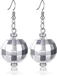 Disco Ball Earrings for Women, Silver Mirror Ball Earrings, 60's or 70's Dance Party Costume Accessories for Women Girls ,Disco Outfit Accessories, Zinc, alloy