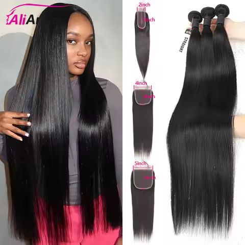 Straight Bundles With 4x4 Closure Brazilian Bundles With Closure Human Hair 5x5 2x6 HD Lace Closure 