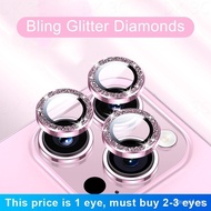 k001Bling Glitter Diamonds Camera Lens Protector Metal Ring Tempered Glass For iPhone 15 14 13 12 11 Pro Max / 14 15 Plus Mini