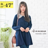 Classy Cute Lace Doll Collar Breasted A-Line Loose Slim-Fit Slimmer Look Chiffon Long Top (Blue L-3L