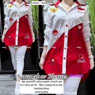 MERAH Sarangheo Blouse Red and White Top Independence Edition August 17th by Century