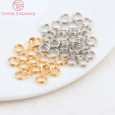 (3668) 50PCS 5x0.7MM 7x0.7MM 24K Gold Color Plated Brass Double Loop Jump Rings Split Rings High Qua