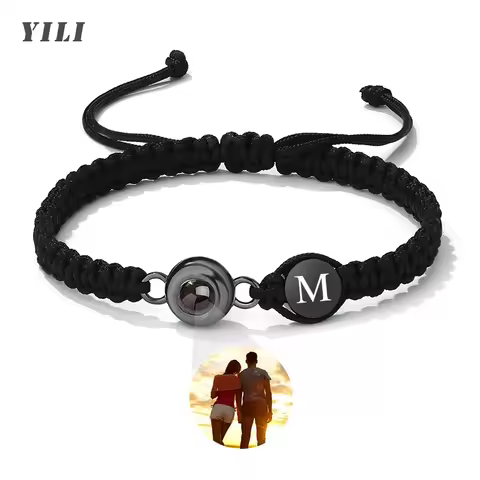 Custom Photo Bracelet Initial Bracelets for Women Personalized Picture Bracelets Braided Initial Pic