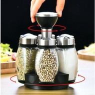 7pcs Rotating Spice Rack Set Glass Kitchen Condiment Rack Utensils Seasoning Spice Rack Organizer