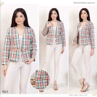 LONG BLAZER MOTIF KOTAK MINT WOLL PREMIUM TERBARU / BLAZER WANITA KEKINIAN