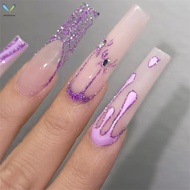 24pcs Halloween Pumpkin Spider Web Glitter Press On Nails Fake Nail Tips