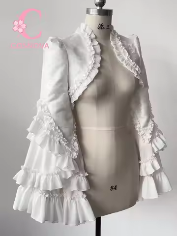 Classic Lolita Jacquard Ruffle Bolero Coat Elegant Gothic Long Sleeve Layered Frill Shoulder Cape To