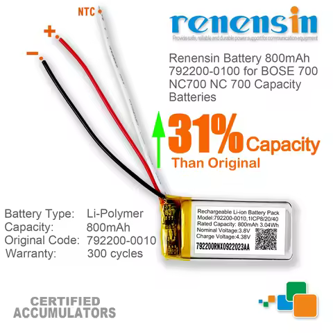 Renensin High Capacity Battery 3.8V 800mAh 792200-0100 for BOSE 700 NC700 NC 700 Headphones battery 